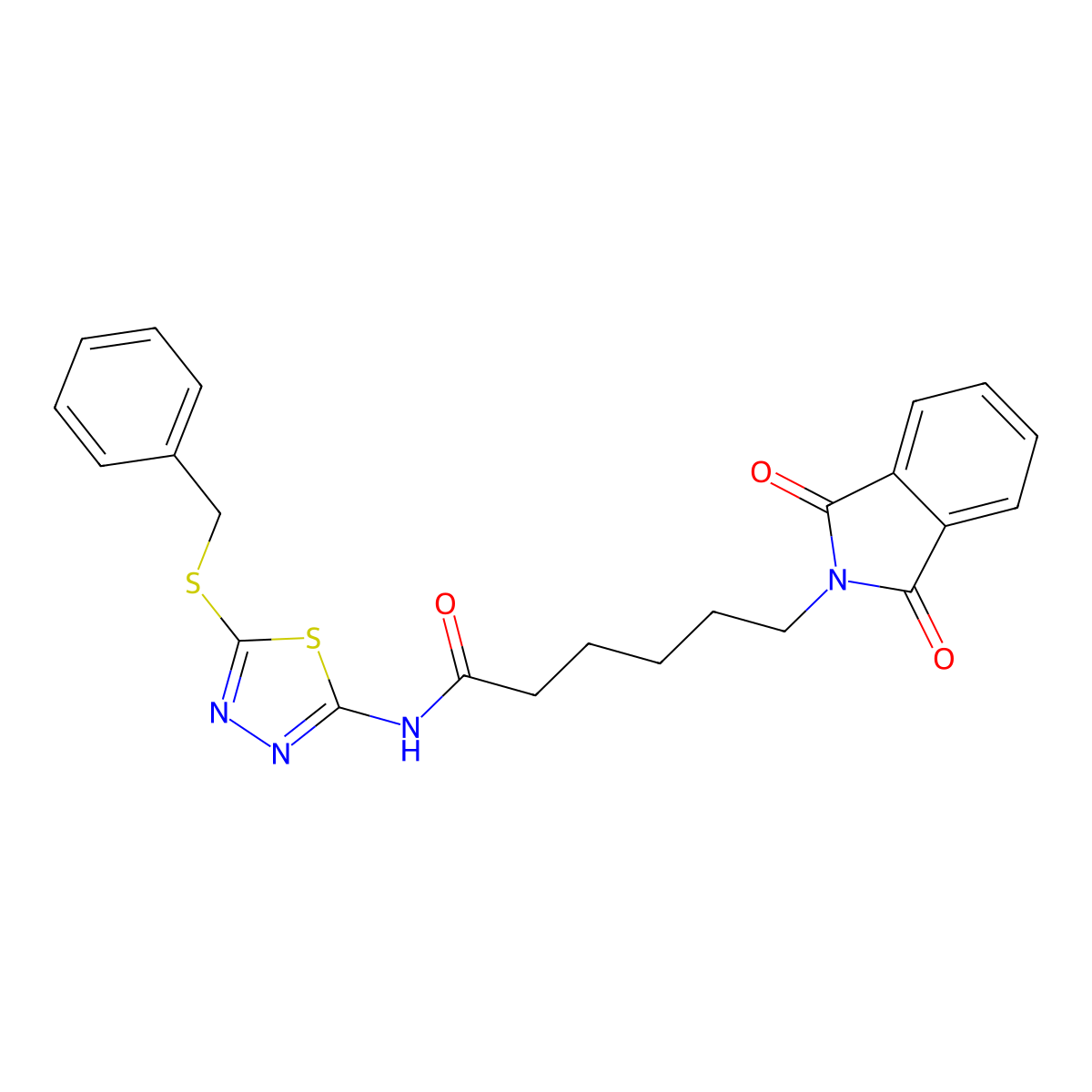 N-[5-(benzylsulfanyl)-1,3,4-thiadiazol-2-yl]-6-(1,3-dioxo-1,3-dihydro-2H-isoindol-2-yl)hexanamide molecular structure, CAS 611175-40-7