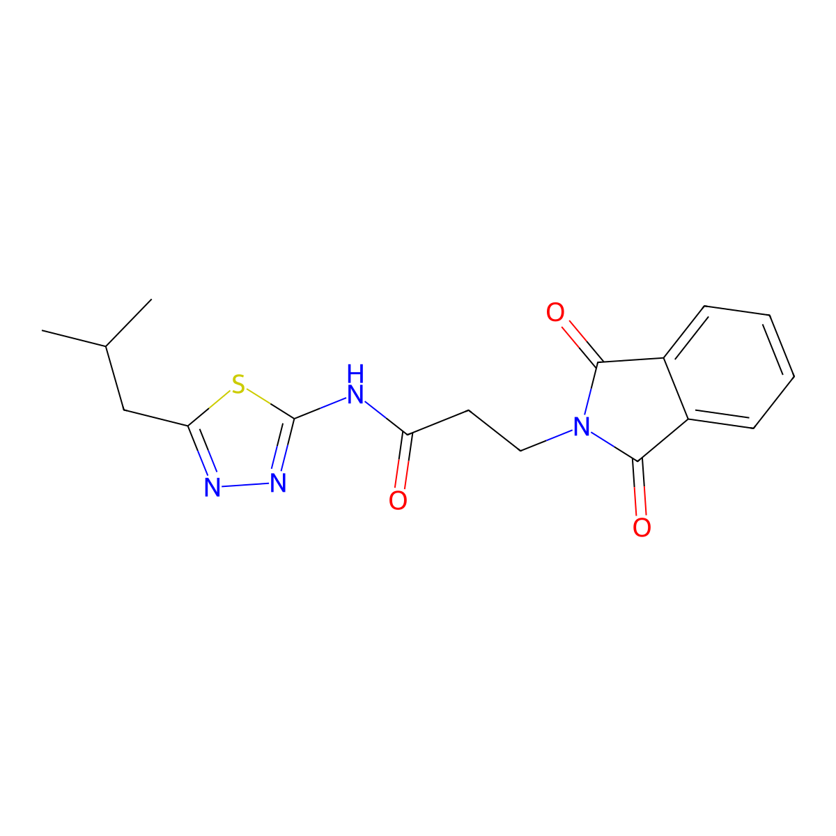 3-(1,3-dioxoisoindol-2-yl)-N-[5-(2-methylpropyl)-1,3,4-thiadiazol-2-yl]propanamide molecular structure, CAS 611175-51-0