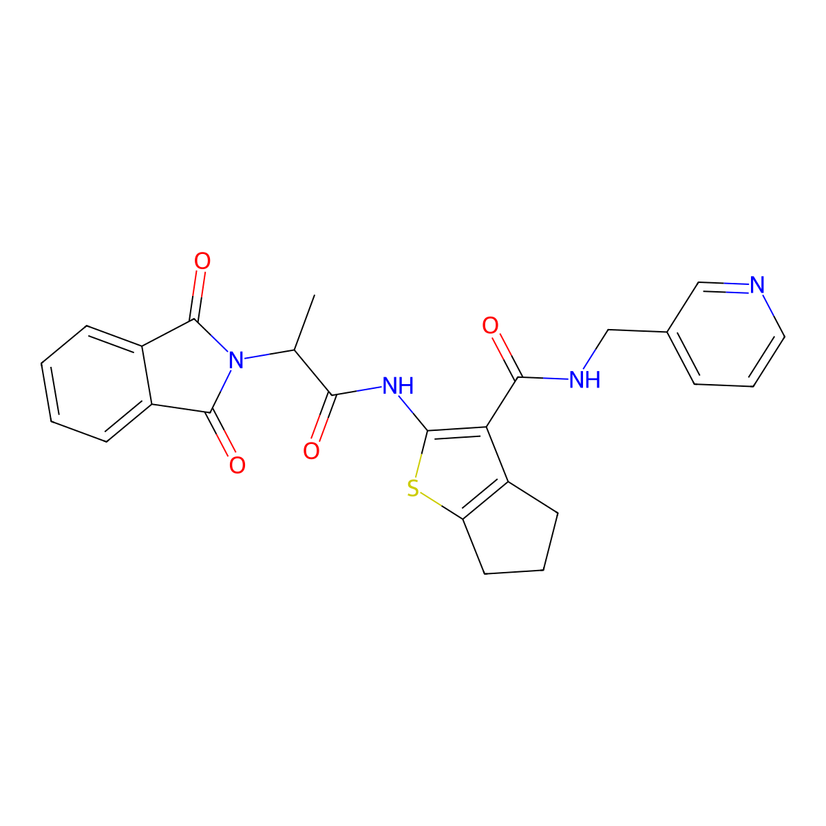 2-{[2-(1,3-dioxo-1,3-dihydro-2H-isoindol-2-yl)propanoyl]amino}-N-(pyridin-3-ylmethyl)-5,6-dihydro-4H-cyclopenta[b]thiophene-3-carboxamide molecular structure, CAS 611175-56-5
