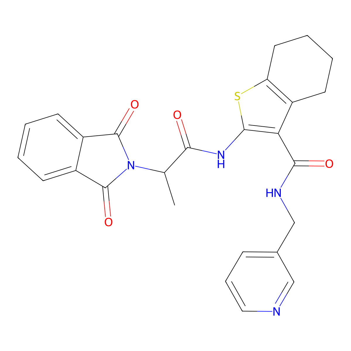2-{[2-(1,3-dioxo-1,3-dihydro-2H-isoindol-2-yl)propanoyl]amino}-N-(pyridin-3-ylmethyl)-4,5,6,7-tetrahydro-1-benzothiophene-3-carboxamide molecular structure, CAS 611175-63-4