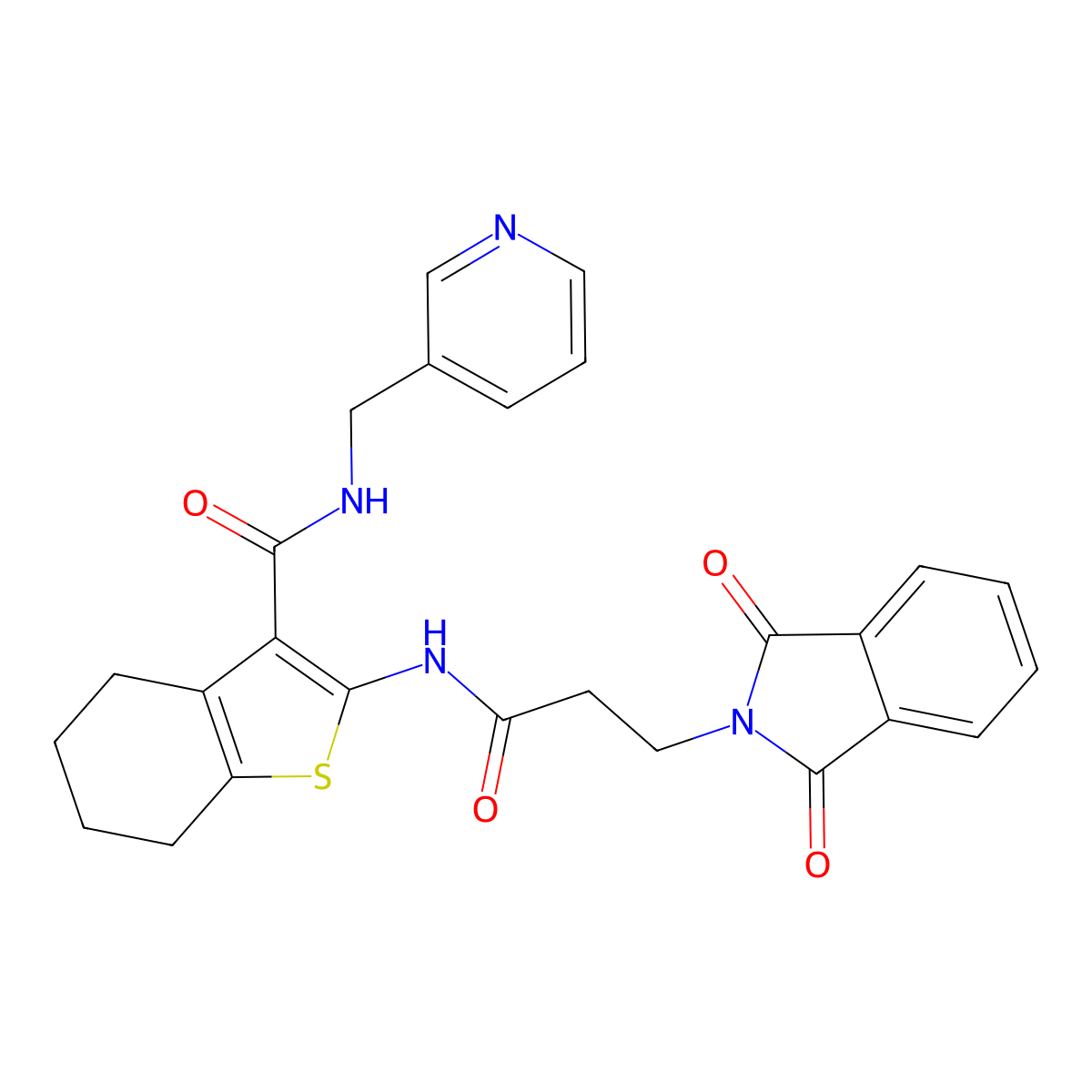 2-{[3-(1,3-dioxo-1,3-dihydro-2H-isoindol-2-yl)propanoyl]amino}-N-(pyridin-3-ylmethyl)-4,5,6,7-tetrahydro-1-benzothiophene-3-carboxamide molecular structure, CAS 611175-64-5