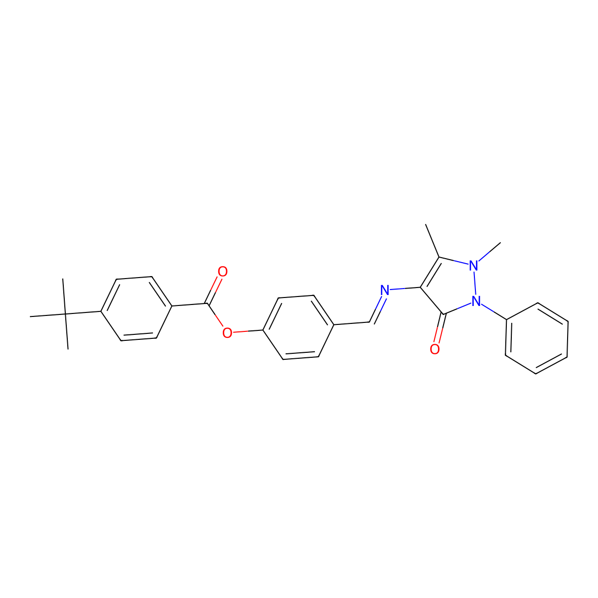 4-{(E)-[(1,5-Dimethyl-3-oxo-2-phenyl-2,3-dihydro-1H-pyrazol-4-YL)imino]methyl}phenyl 4-tert-butylbenzoate molecular structure, CAS 611185-56-9