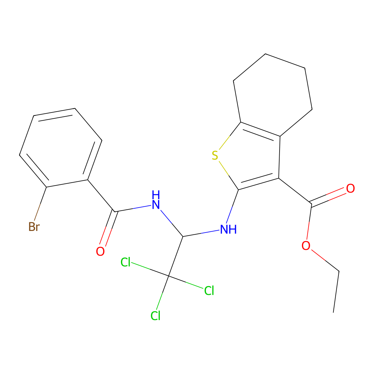 Ethyl 2-({1-[(2-bromobenzoyl)amino]-2,2,2-trichloroethyl}amino)-4,5,6,7-tetrahydro-1-benzothiophene-3-carboxylate molecular structure, CAS 611185-58-1