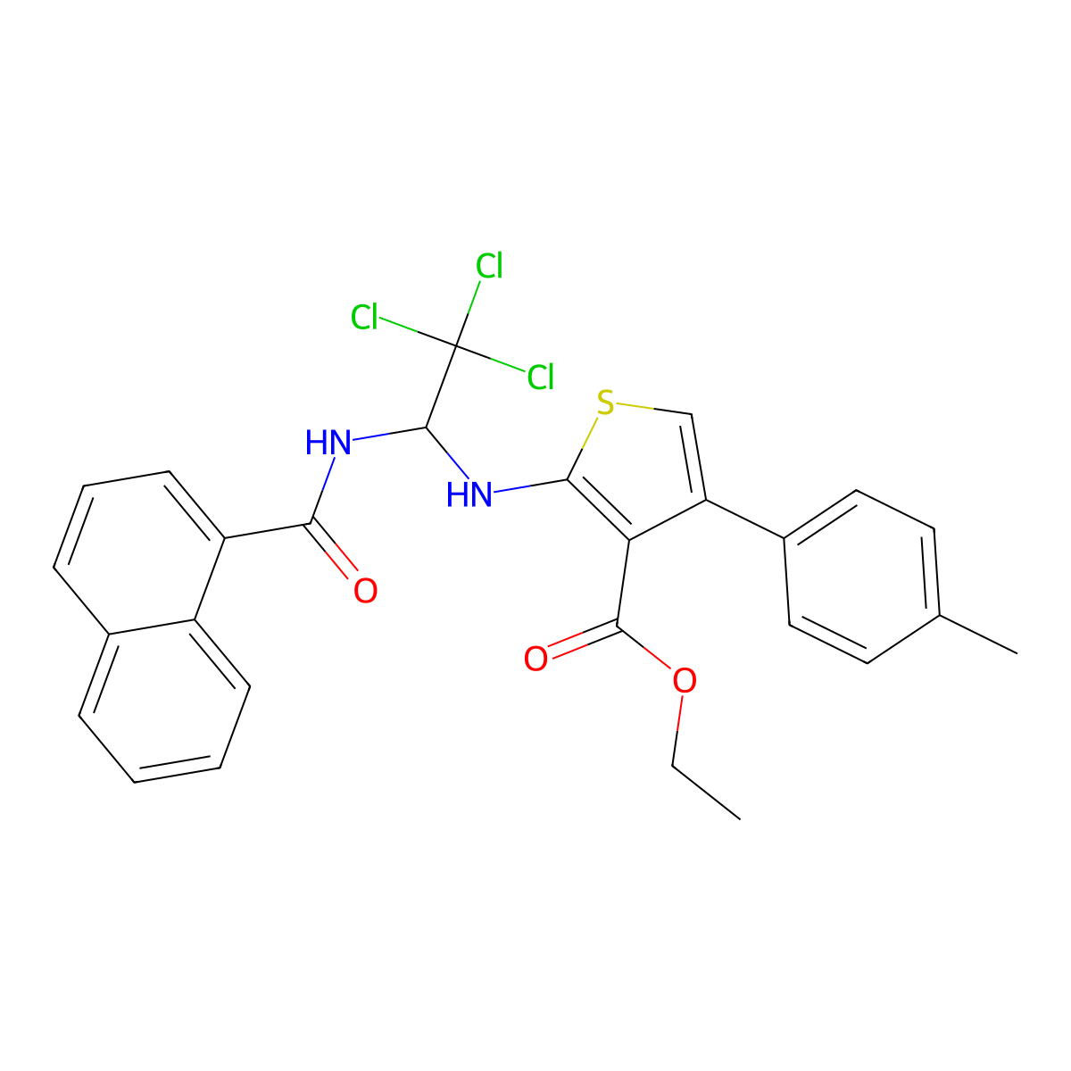Ethyl 4-(4-methylphenyl)-2-{[2,2,2-trichloro-1-(1-naphthoylamino)ethyl]amino}-3-thiophenecarboxylate molecular structure, CAS 611185-63-8