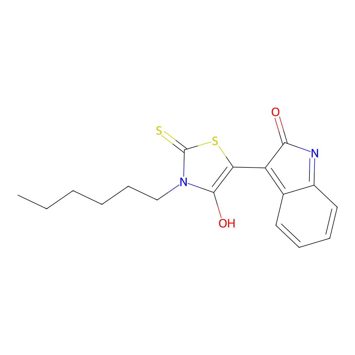 3-(3-Hexyl-4-oxo-2-thioxo-1,3-thiazolidin-5-ylidene)-1,3-dihydro-2H-indol-2-one molecular structure, CAS 611185-77-4