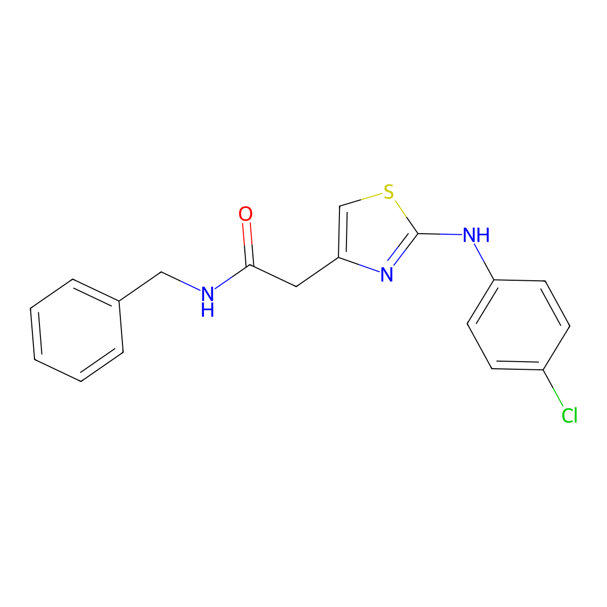 N-benzyl-2-(2-((4-chlorophenyl)amino)thiazol-4-yl)acetamide molecular structure, CAS 611192-10-0