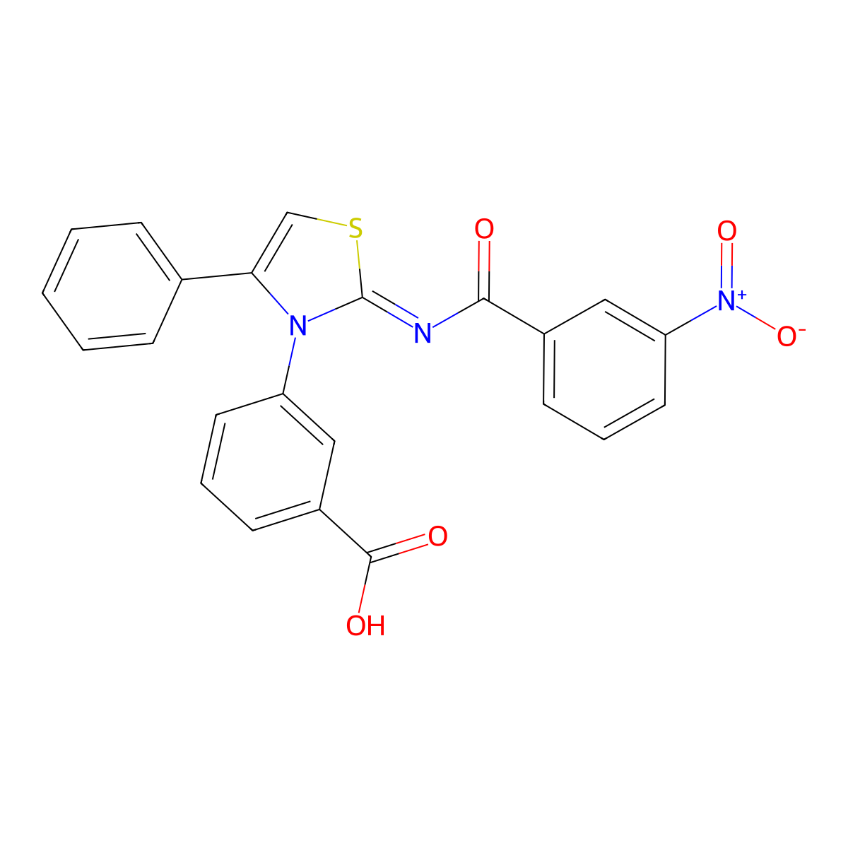 3-[2-(3-nitrobenzoyl)imino-4-phenyl-1,3-thiazol-3-yl]benzoic Acid molecular structure, CAS 611192-11-1