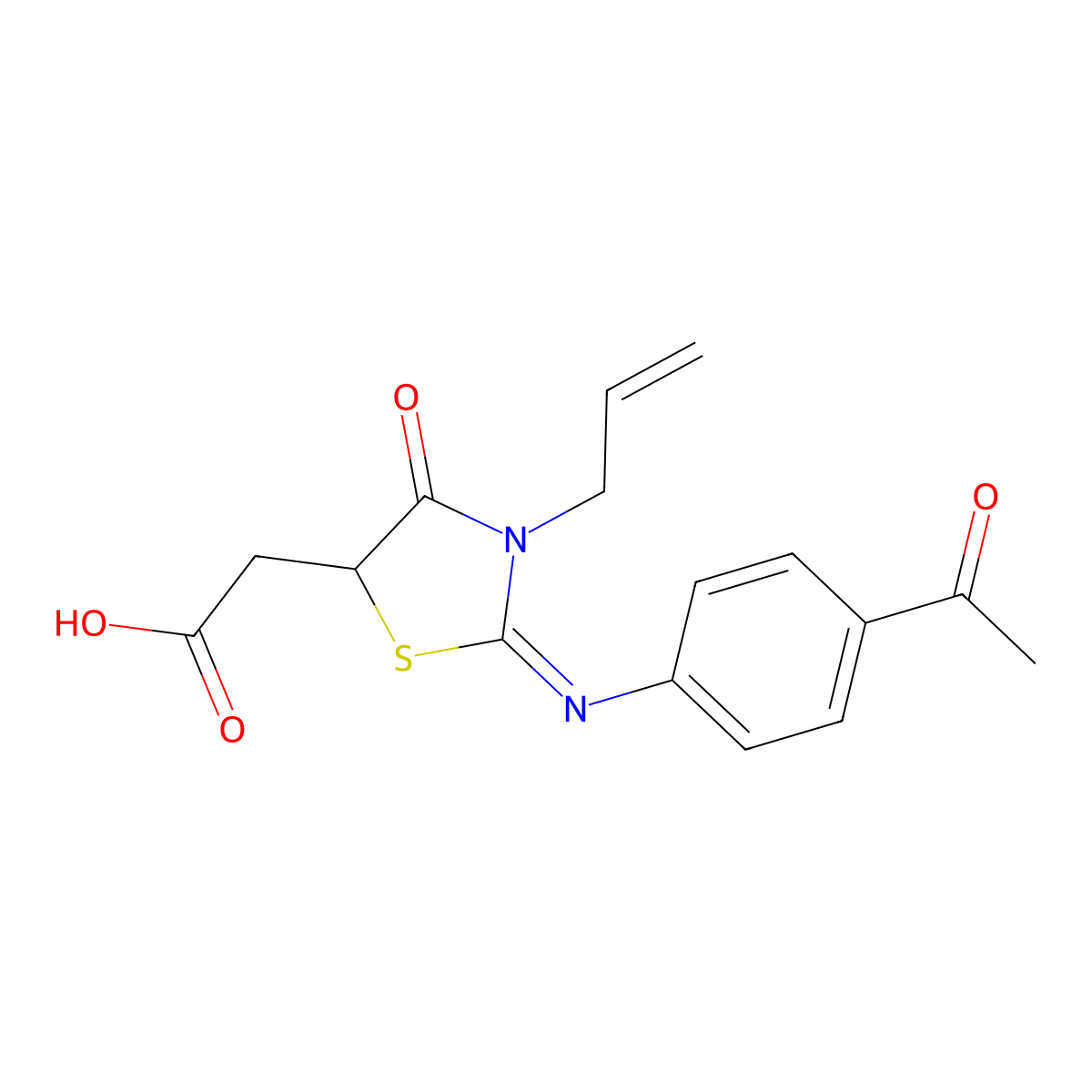 2-[2-(4-acetylphenyl)imino-4-oxo-3-prop-2-enyl-1,3-thiazolidin-5-yl]acetic Acid molecular structure, CAS 611192-30-4