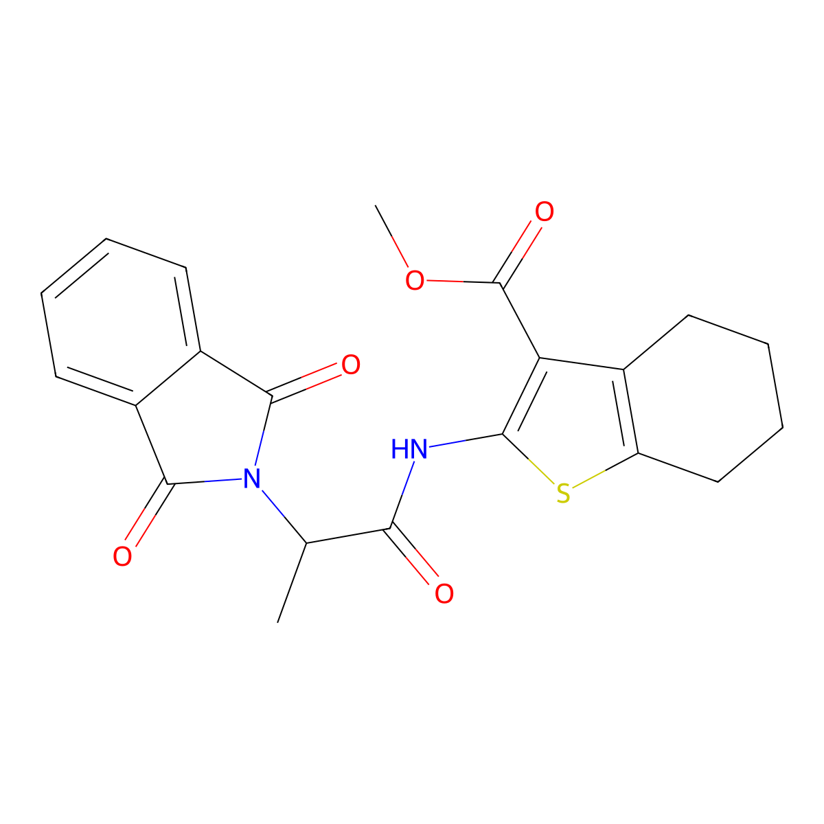 methyl 2-[2-(1,3-dioxo-2,3-dihydro-1H-isoindol-2-yl)propanamido]-4,5,6,7-tetrahydro-1-benzothiophene-3-carboxylate molecular structure, CAS 611192-97-3