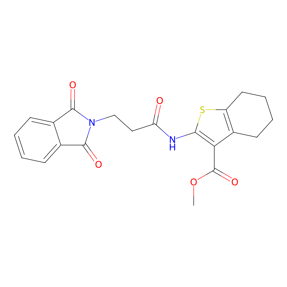 methyl 2-{[3-(1,3-dioxo-1,3-dihydro-2H-isoindol-2-yl)propanoyl]amino}-4,5,6,7-tetrahydro-1-benzothiophene-3-carboxylate molecular structure, CAS 611192-98-4