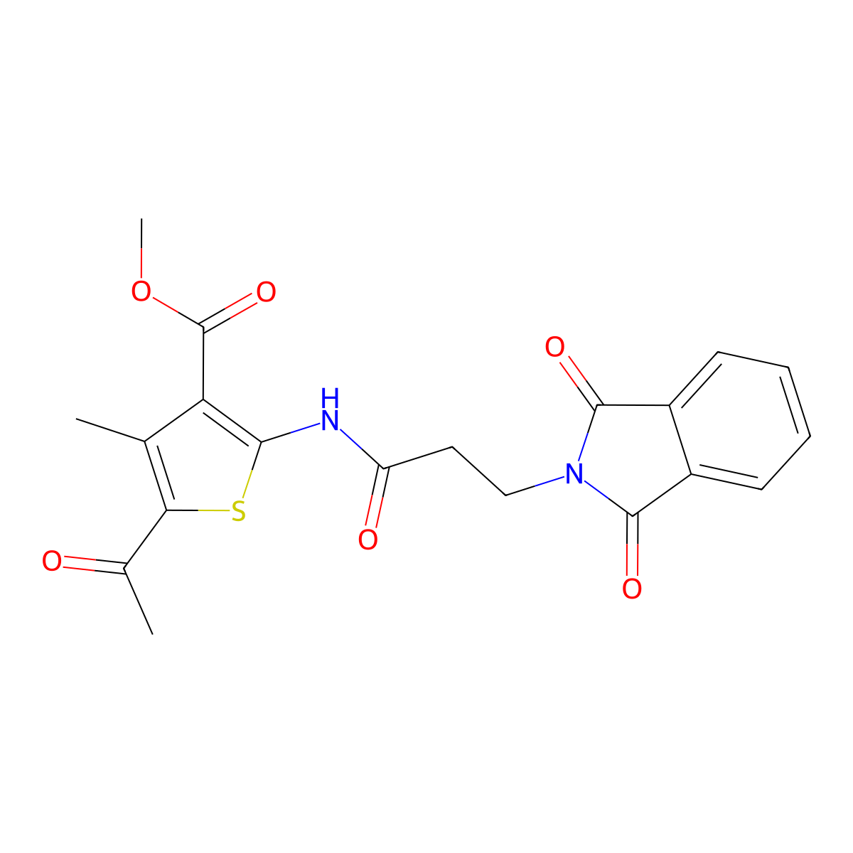 methyl 5-acetyl-2-[3-(1,3-dioxo-2,3-dihydro-1H-isoindol-2-yl)propanamido]-4-methylthiophene-3-carboxylate molecular structure, CAS 611193-25-0