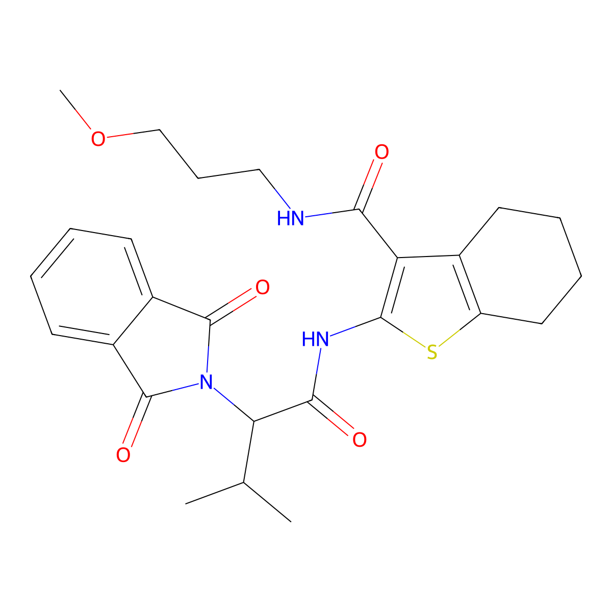 2-{[2-(1,3-dioxo-1,3-dihydro-2H-isoindol-2-yl)-3-methylbutanoyl]amino}-N-(3-methoxypropyl)-4,5,6,7-tetrahydro-1-benzothiophene-3-carboxamide molecular structure, CAS 611193-89-6
