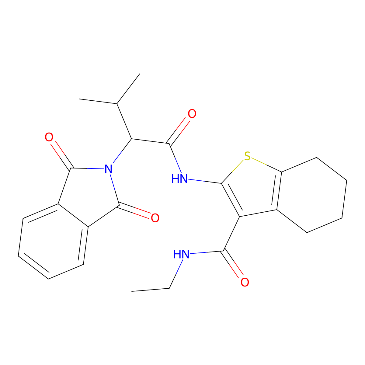 2-[2-(1,3-dioxo-2,3-dihydro-1H-isoindol-2-yl)-3-methylbutanamido]-N-ethyl-4,5,6,7-tetrahydro-1-benzothiophene-3-carboxamide molecular structure, CAS 611194-03-7