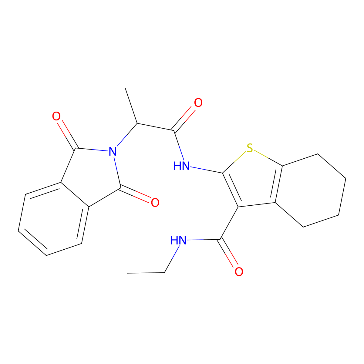 2-[2-(1,3-dioxo-2,3-dihydro-1H-isoindol-2-yl)propanamido]-N-ethyl-4,5,6,7-tetrahydro-1-benzothiophene-3-carboxamide molecular structure, CAS 611194-05-9