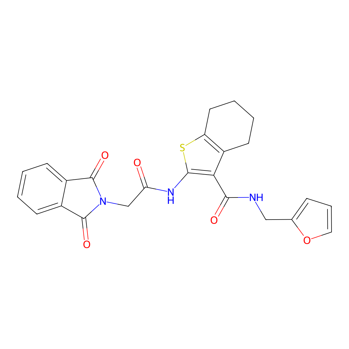 2-{[(1,3-Dioxo-1,3-dihydro-2H-isoindol-2-YL)acetyl]amino}-N-(2-furylmethyl)-4,5,6,7-tetrahydro-1-benzothiophene-3-carboxamide molecular structure, CAS 611194-15-1