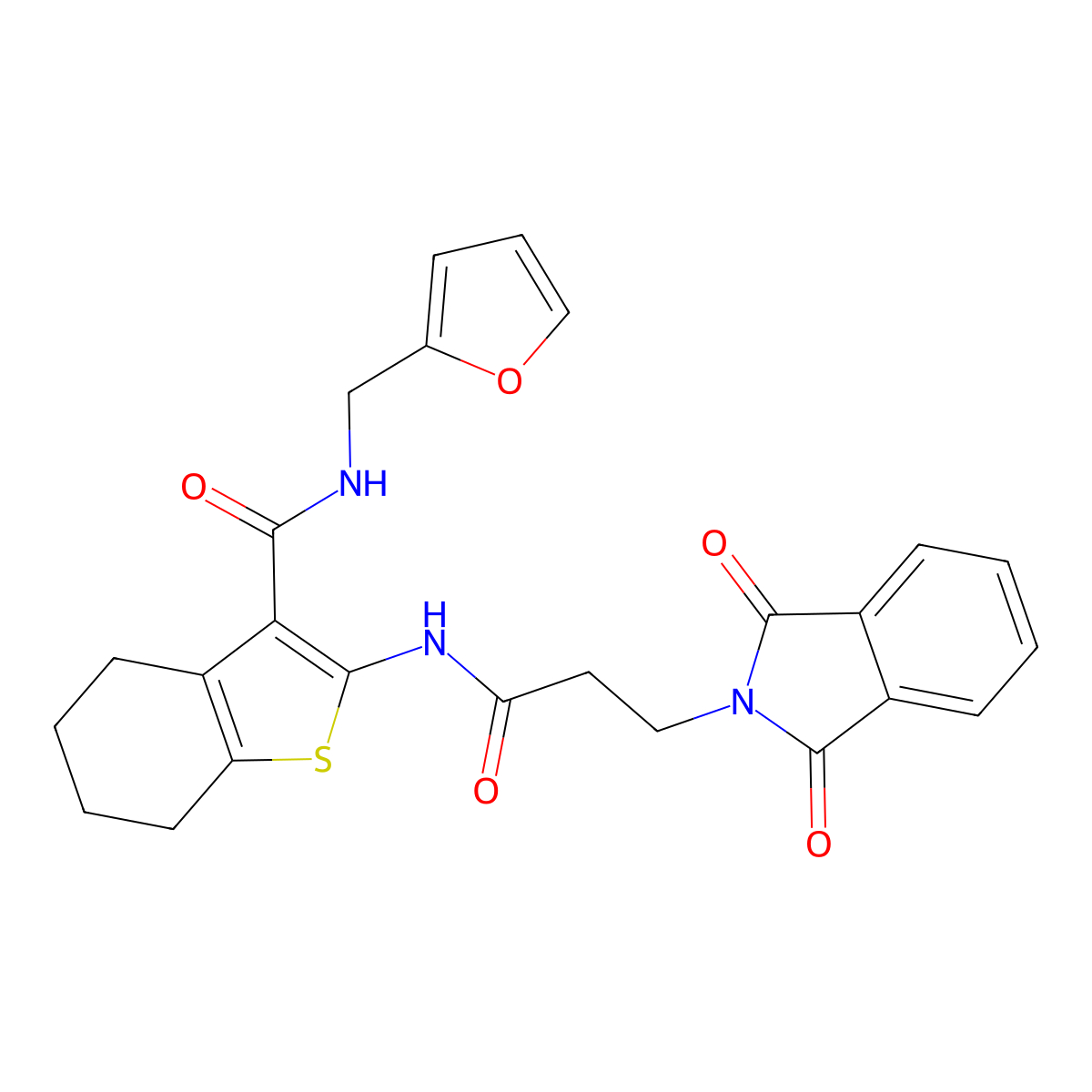 2-{[3-(1,3-dioxo-1,3-dihydro-2H-isoindol-2-yl)propanoyl]amino}-N-(2-furylmethyl)-4,5,6,7-tetrahydro-1-benzothiophene-3-carboxamide molecular structure, CAS 611194-21-9