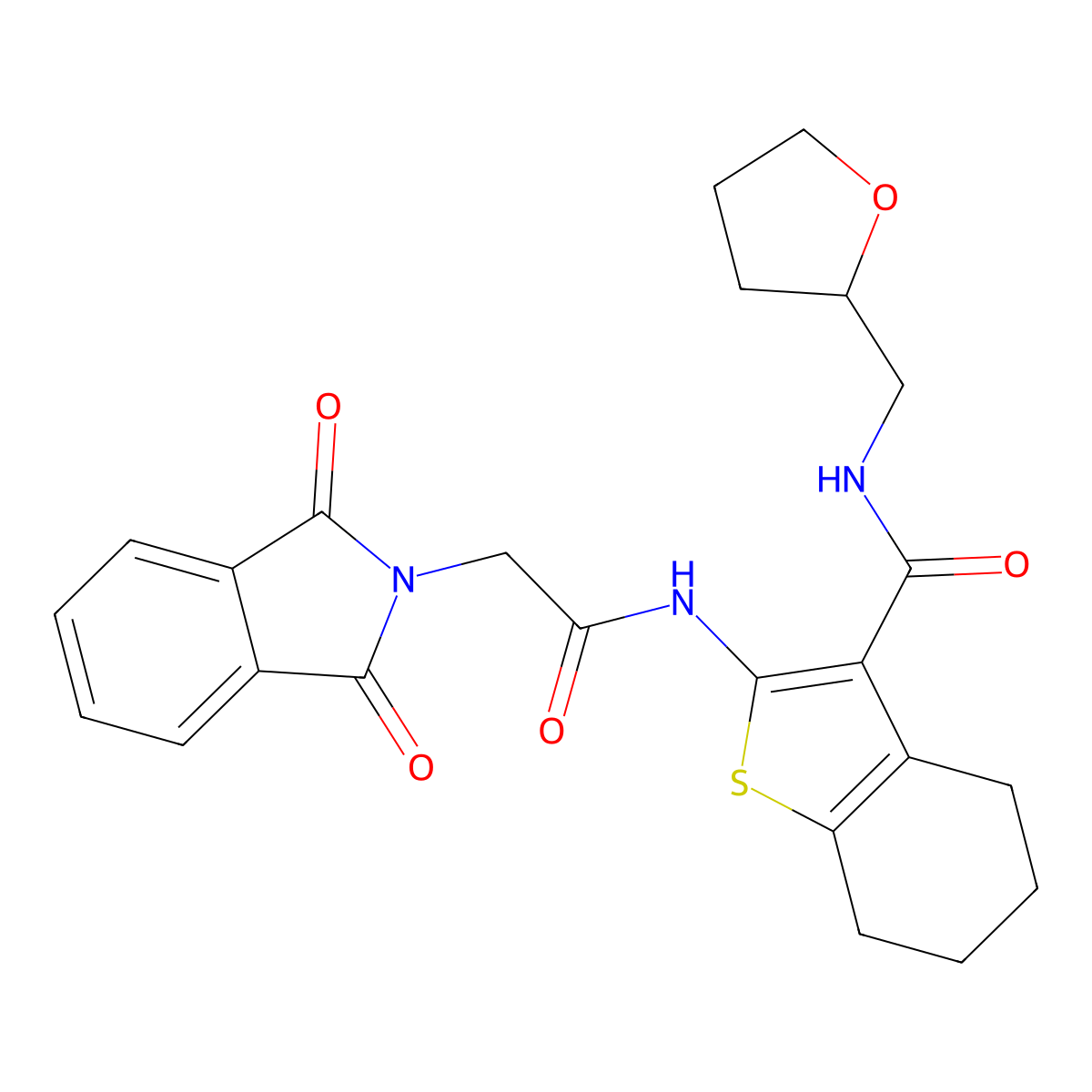 2-{[(1,3-dioxo-1,3-dihydro-2H-isoindol-2-yl)acetyl]amino}-N-(tetrahydrofuran-2-ylmethyl)-4,5,6,7-tetrahydro-1-benzothiophene-3-carboxamide molecular structure, CAS 611194-29-7