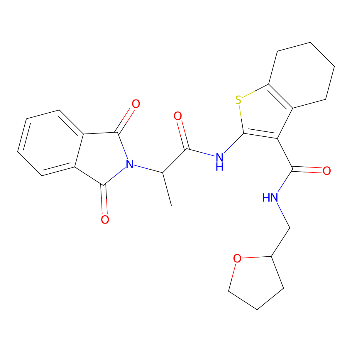 2-[2-(1,3-dioxoisoindol-2-yl)propanoylamino]-N-(oxolan-2-ylmethyl)-4,5,6,7-tetrahydro-1-benzothiophene-3-carboxamide molecular structure, CAS 611194-33-3
