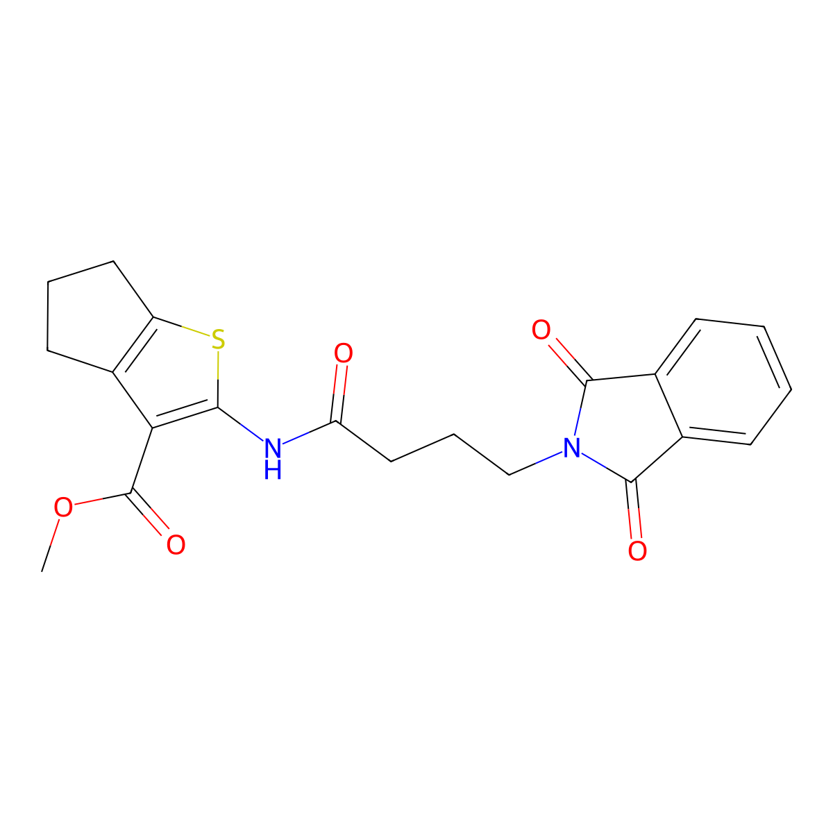 methyl 2-{[4-(1,3-dioxo-1,3-dihydro-2H-isoindol-2-yl)butanoyl]amino}-5,6-dihydro-4H-cyclopenta[b]thiophene-3-carboxylate molecular structure, CAS 611194-82-2