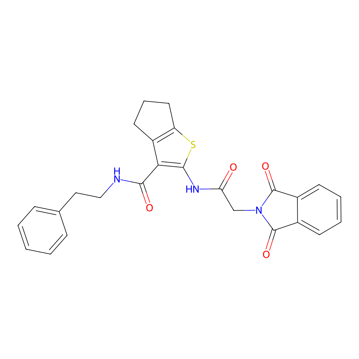 2-{[(1,3-dioxo-1,3-dihydro-2H-isoindol-2-yl)acetyl]amino}-N-(2-phenylethyl)-5,6-dihydro-4H-cyclopenta[b]thiophene-3-carboxamide molecular structure, CAS 611194-86-6