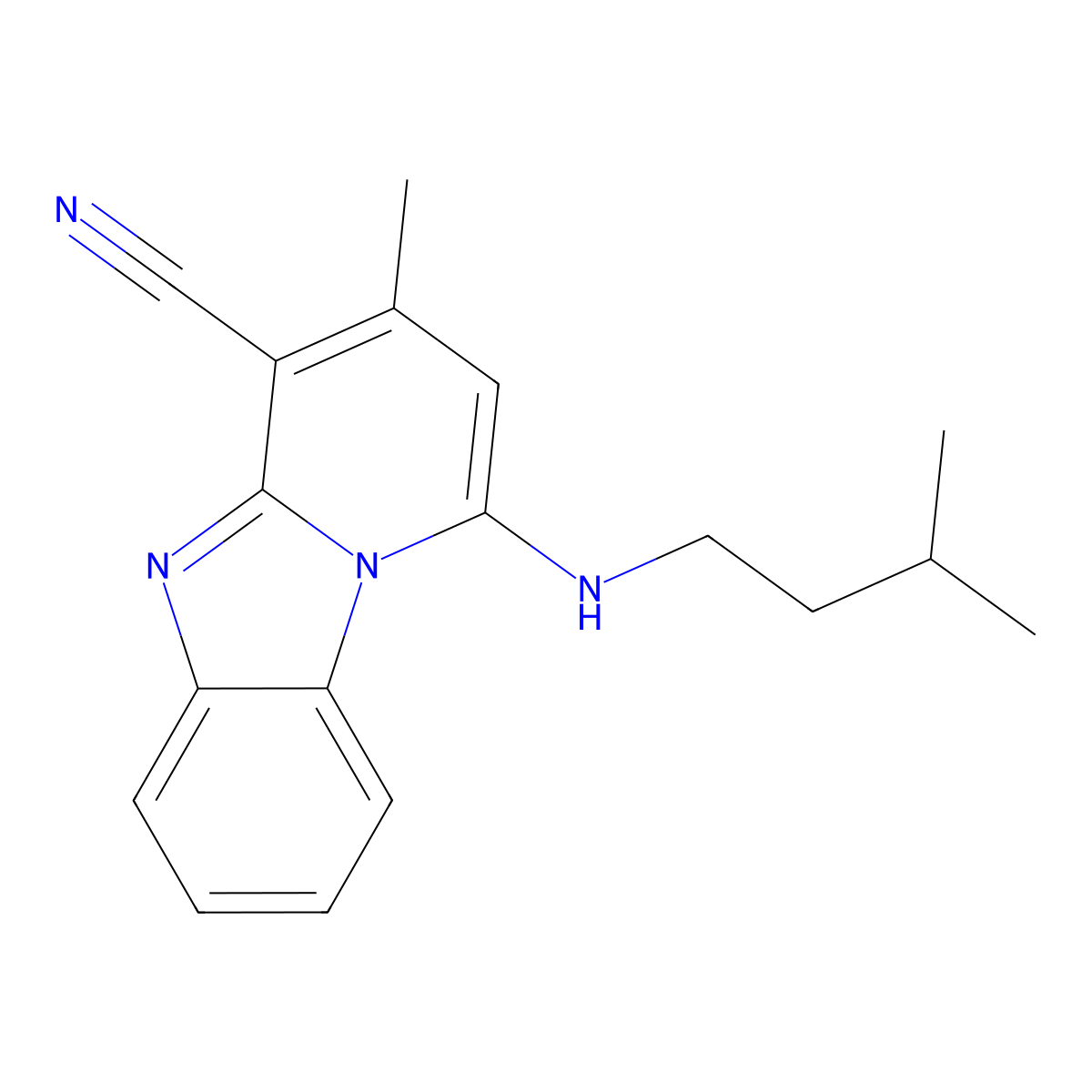 3-Methyl-1-(3-methylbutylamino)pyrido[1,2-a]benzimidazole-4-carbonitrile molecular structure, CAS 611196-67-9
