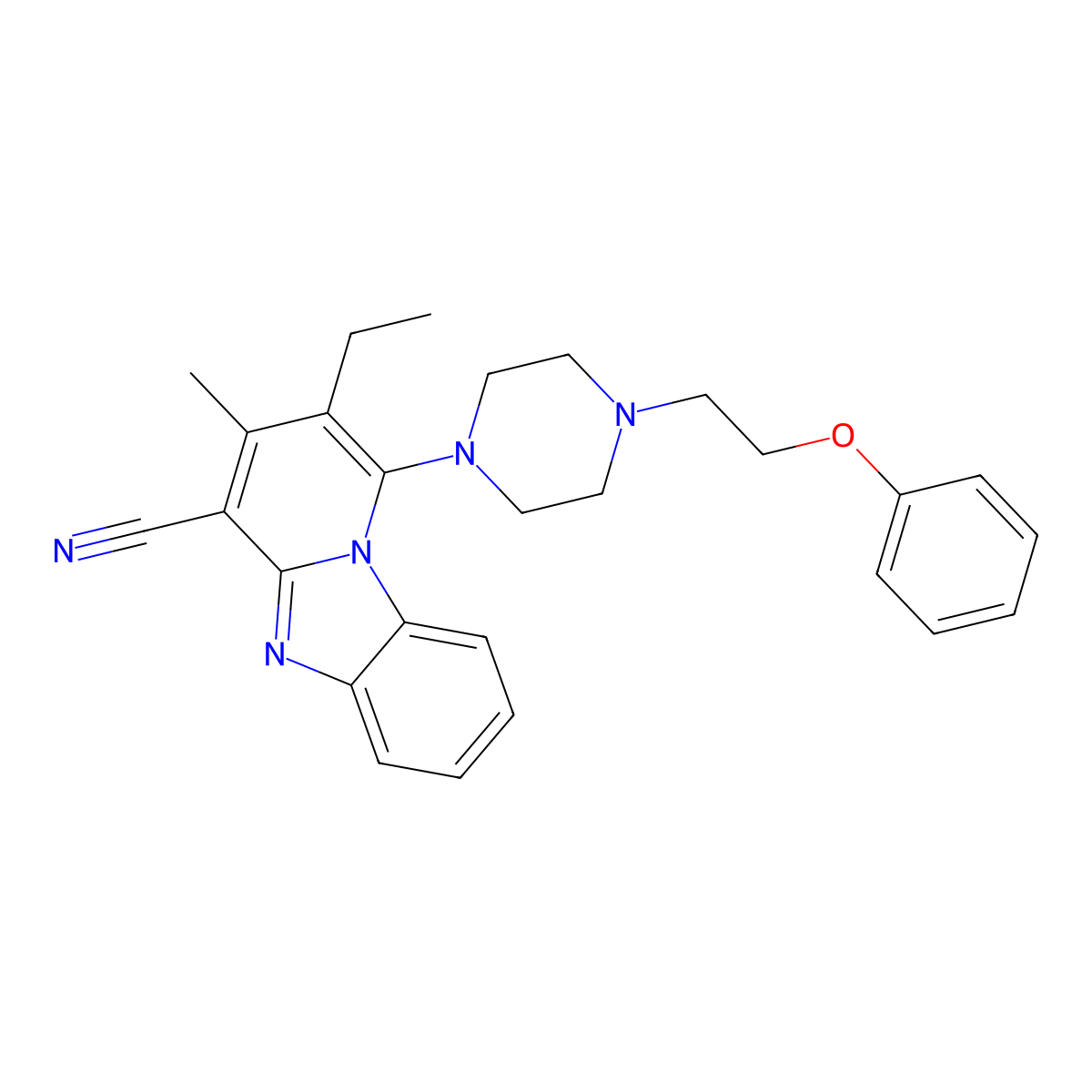2-Ethyl-3-methyl-1-[4-(2-phenoxyethyl)piperazin-1-yl]pyrido[1,2-a]benzimidazole-4-carbonitrile molecular structure, CAS 611196-81-7