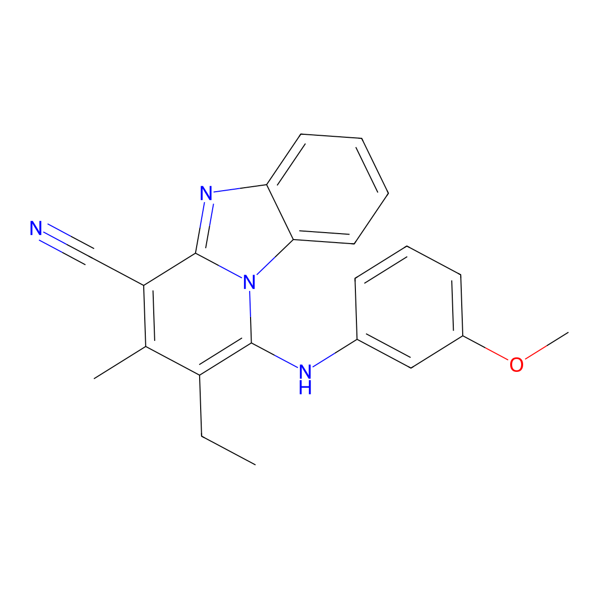 2-Ethyl-1-(3-methoxyanilino)-3-methylpyrido[1,2-a]benzimidazole-4-carbonitrile molecular structure, CAS 611196-87-3