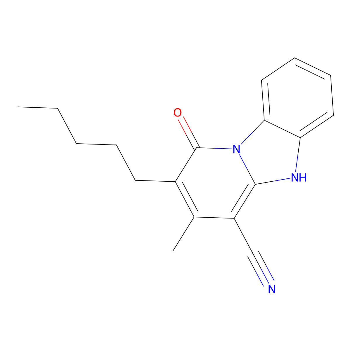 3-Methyl-1-oxo-2-pentyl-1,5-dihydropyrido[1,2-a]benzimidazole-4-carbonitrile molecular structure, CAS 611197-29-6