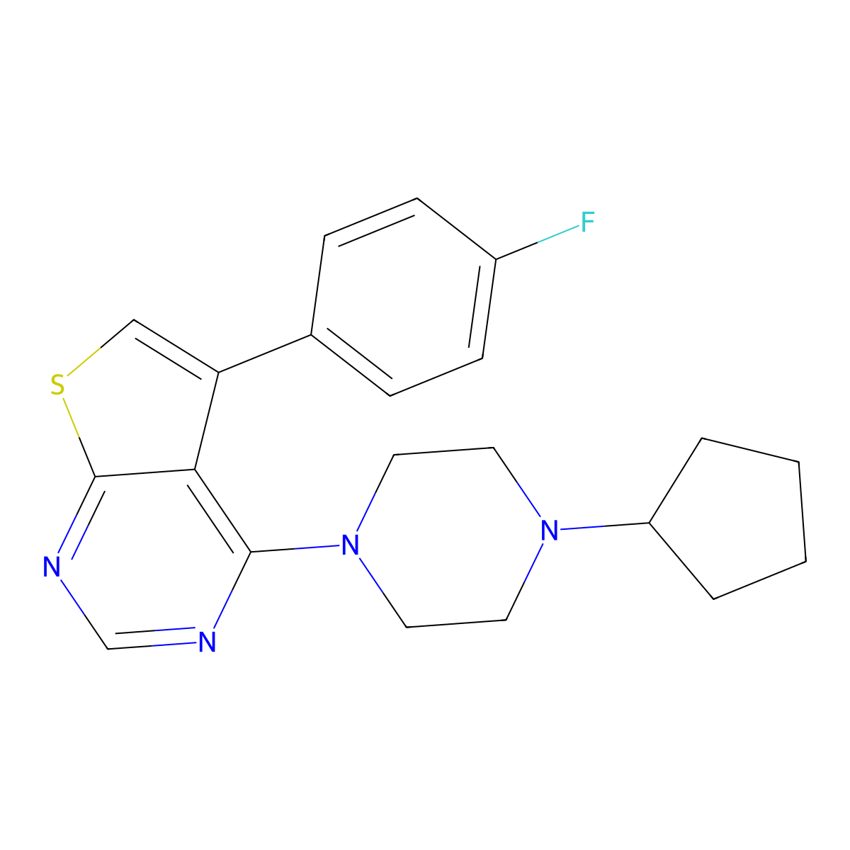 4-(4-Cyclopentylpiperazin-1-yl)-5-(4-fluorophenyl)thieno[2,3-d]pyrimidine molecular structure, CAS 611197-42-3