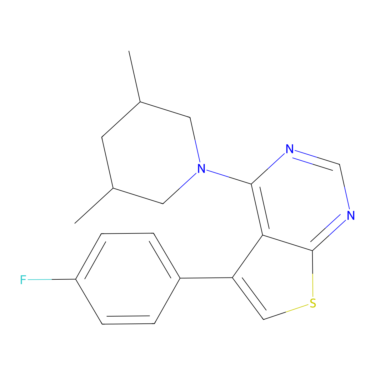 4-(3,5-Dimethylpiperidin-1-yl)-5-(4-fluorophenyl)thieno[2,3-d]pyrimidine molecular structure, CAS 611197-43-4