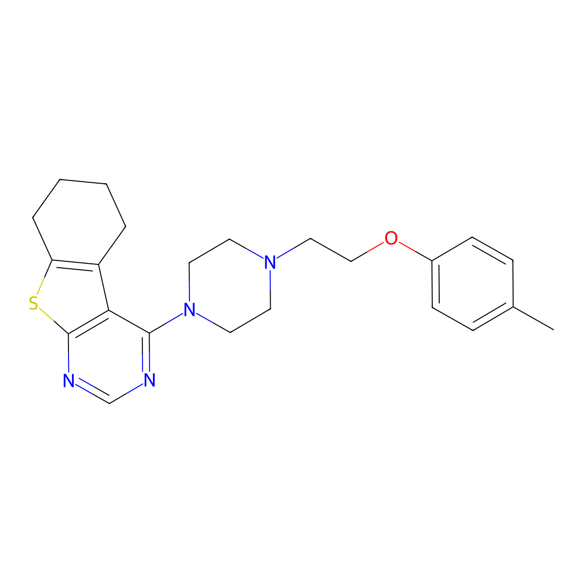 4-{4-[2-(4-Methylphenoxy)ethyl]piperazin-1-yl}-5,6,7,8-tetrahydro[1]benzothieno[2,3-d]pyrimidine molecular structure, CAS 611197-46-7