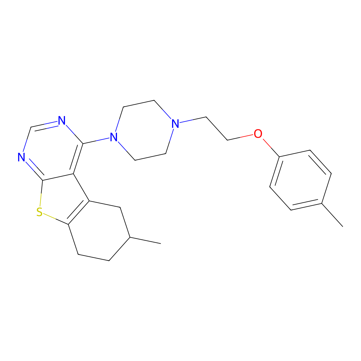6-Methyl-4-{4-[2-(4-methylphenoxy)ethyl]piperazin-1-yl}-5,6,7,8-tetrahydro[1]benzothieno[2,3-d]pyrimidine molecular structure, CAS 611197-56-9