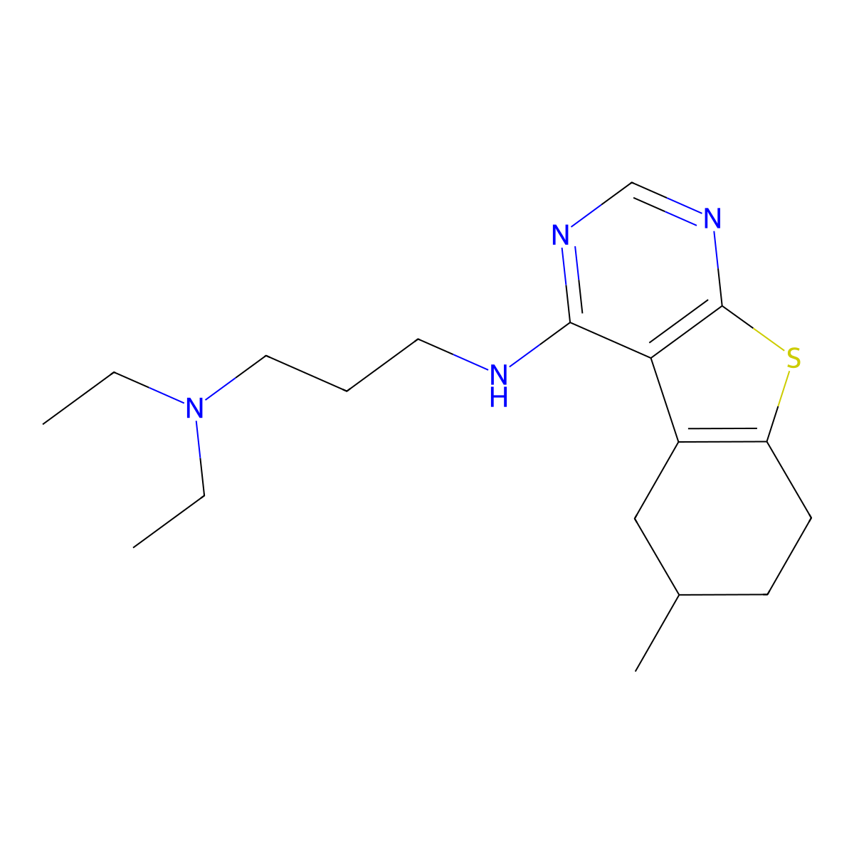 N,N-diethyl-N'-(6-methyl-5,6,7,8-tetrahydro[1]benzothieno[2,3-d]pyrimidin-4-yl)propane-1,3-diamine molecular structure, CAS 611197-59-2