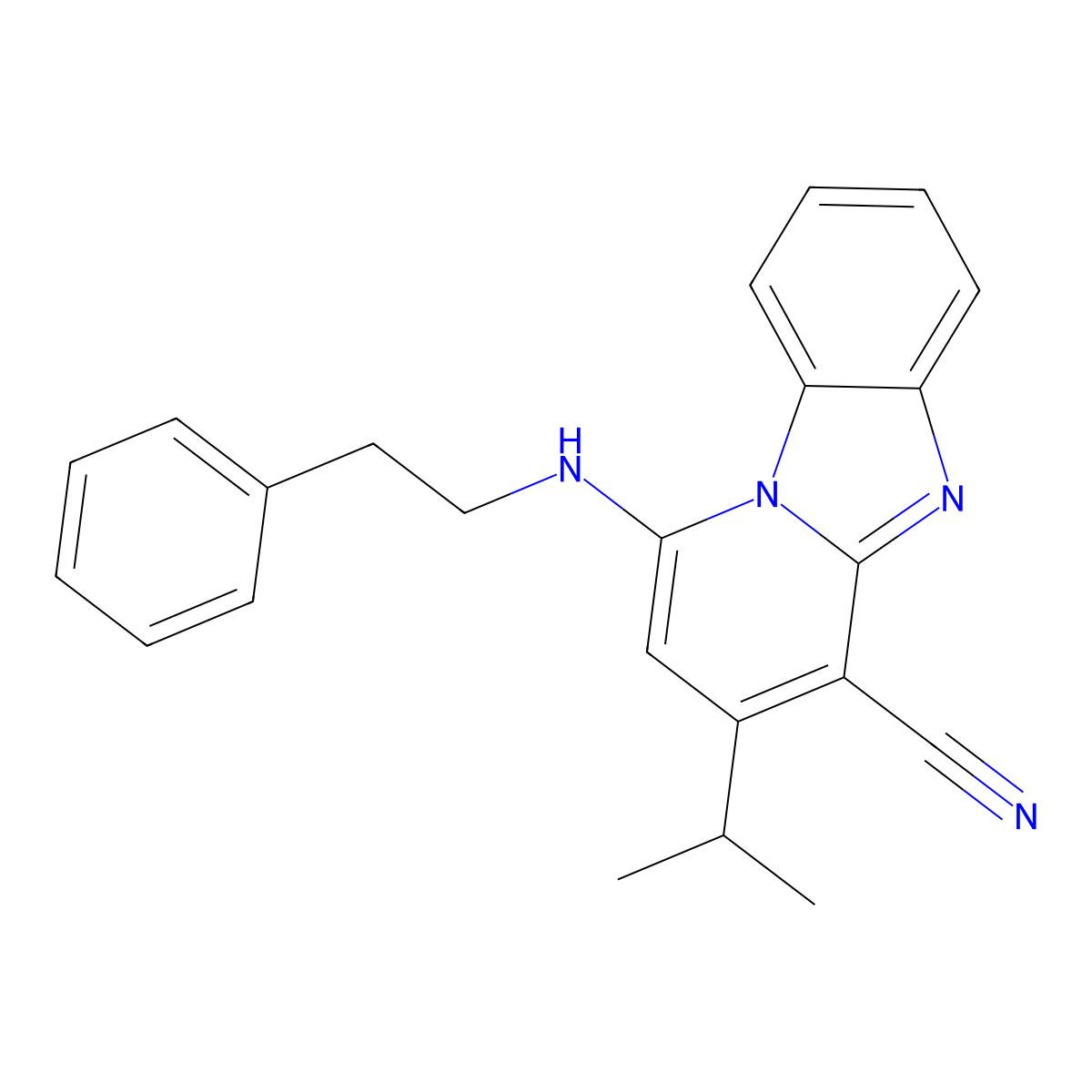 3-Isopropyl-1-[(2-phenylethyl)amino]pyrido[1,2-a]benzimidazole-4-carbonitrile molecular structure, CAS 611197-70-7