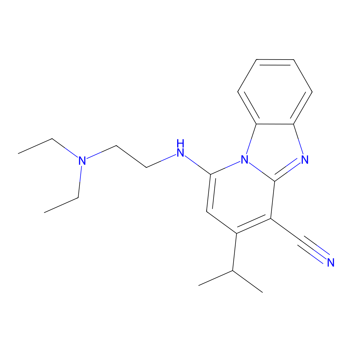 13-{[2-(Diethylamino)ethyl]amino}-11-(propan-2-yl)-1,8-diazatricyclo[7.4.0.0^{2,7}]trideca-2(7),3,5,8,10,12-hexaene-10-carbonitrile molecular structure, CAS 611197-71-8