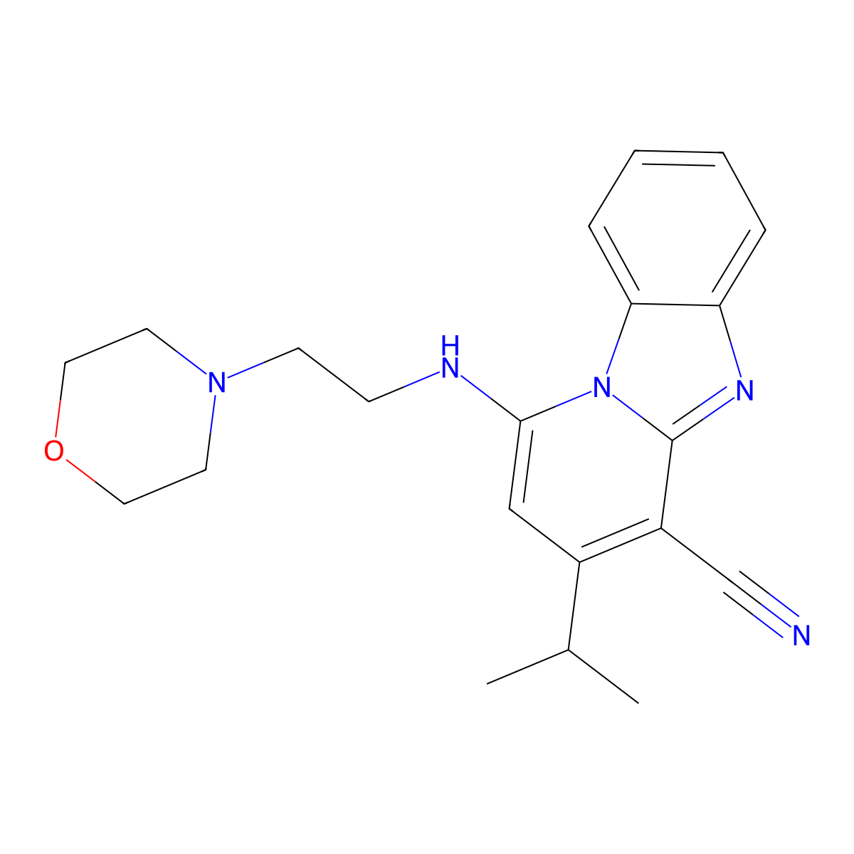 1-{[2-(Morpholin-4-yl)ethyl]amino}-3-(propan-2-yl)pyrido[1,2-a]benzimidazole-4-carbonitrile molecular structure, CAS 611197-75-2