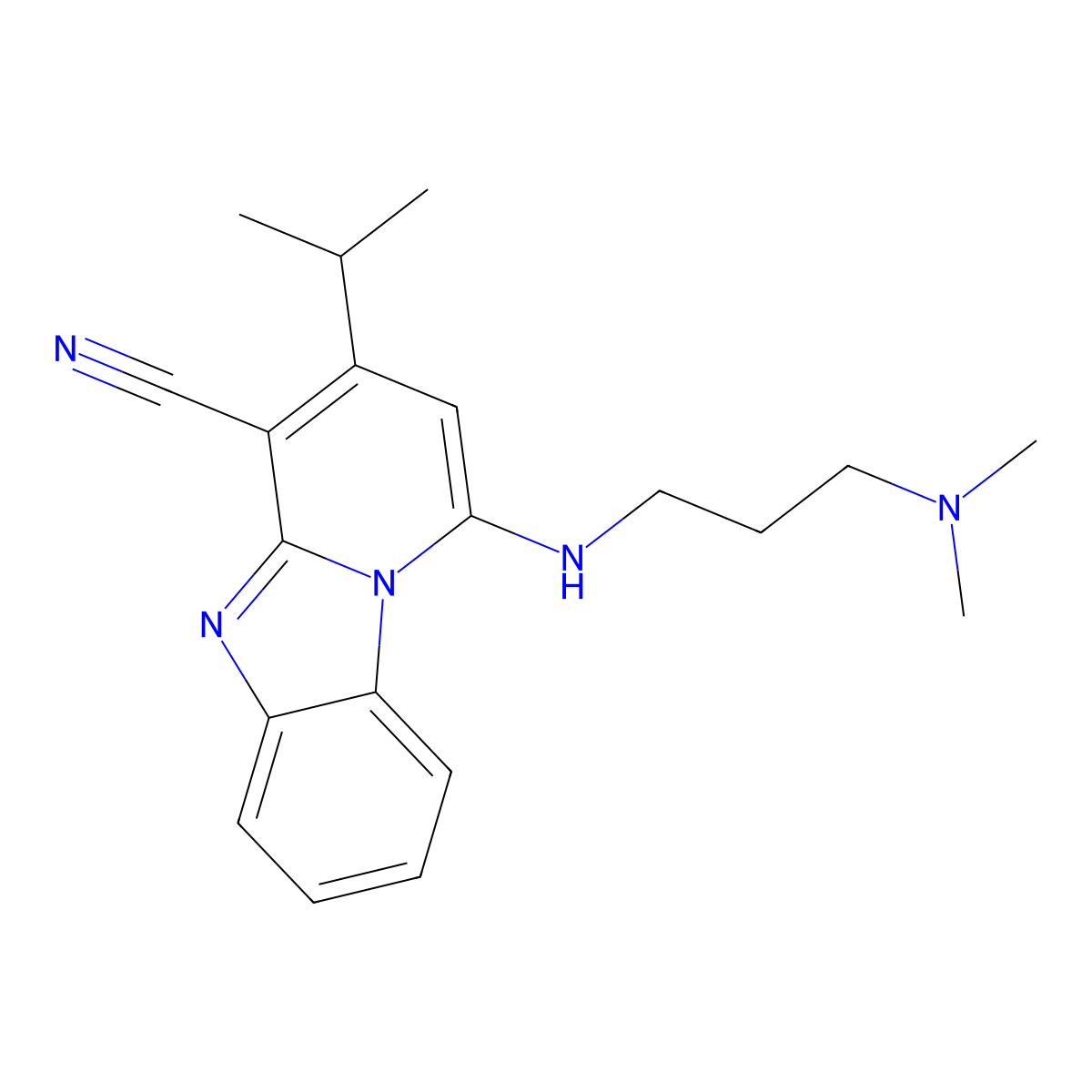 1-((3-(Dimethylamino)propyl)amino)-3-isopropylbenzo[4,5]imidazo[1,2-a]pyridine-4-carbonitrile molecular structure, CAS 611197-76-3
