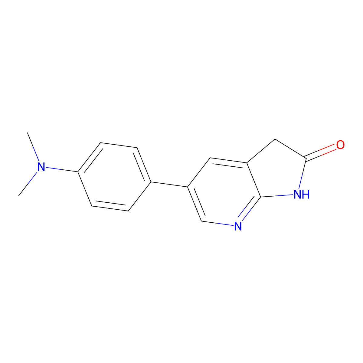 5-(4-(dimethylamino)phenyl)-1H-pyrrolo[2,3-b]pyridin-2(3H)-one molecular structure, CAS 611227-30-6