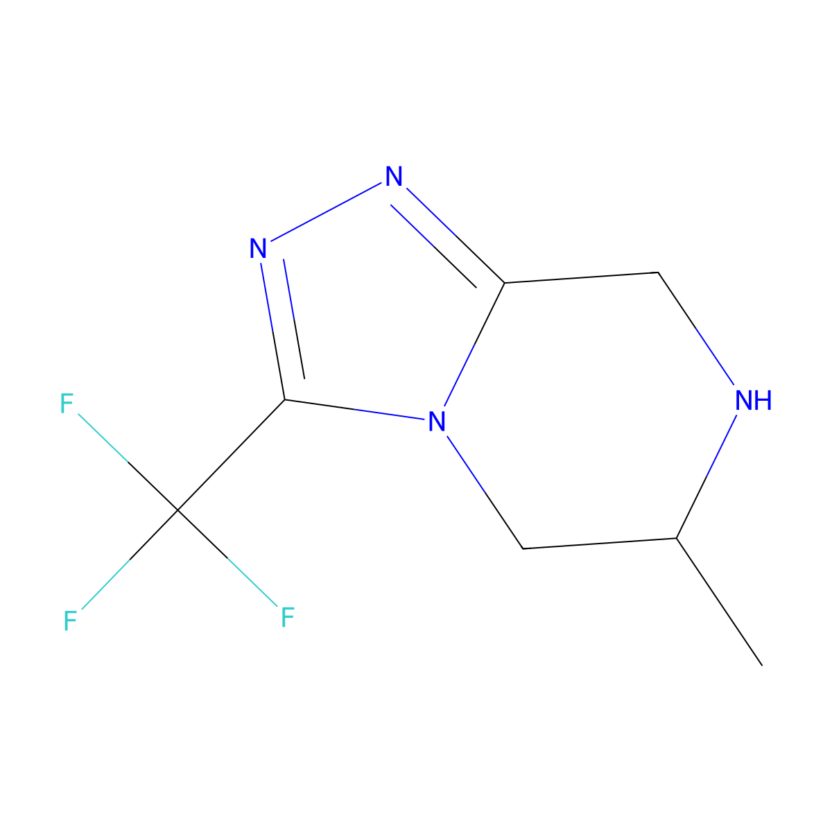6-methyl-3-(trifluoromethyl)-5H,6H,7H,8H-[1,2,4]triazolo[4,3-a]pyrazine molecular structure, CAS 611240-75-6