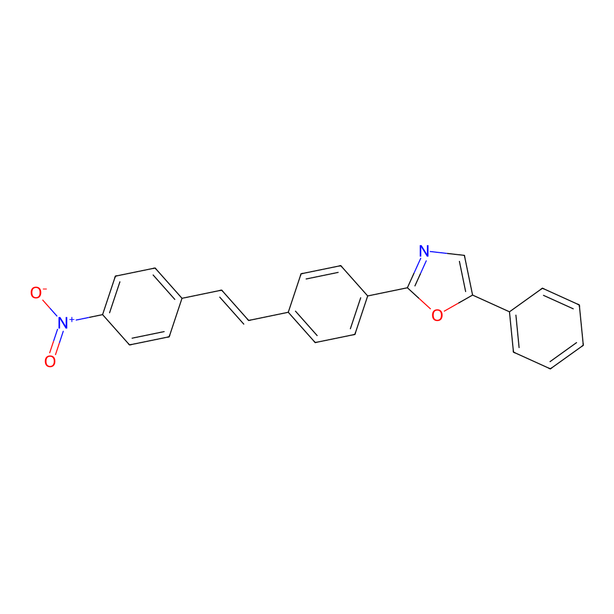 Oxazole, 2-[4-[2-(4-nitrophenyl)ethenyl]phenyl]-5-phenyl- molecular structure, CAS 61125-43-7
