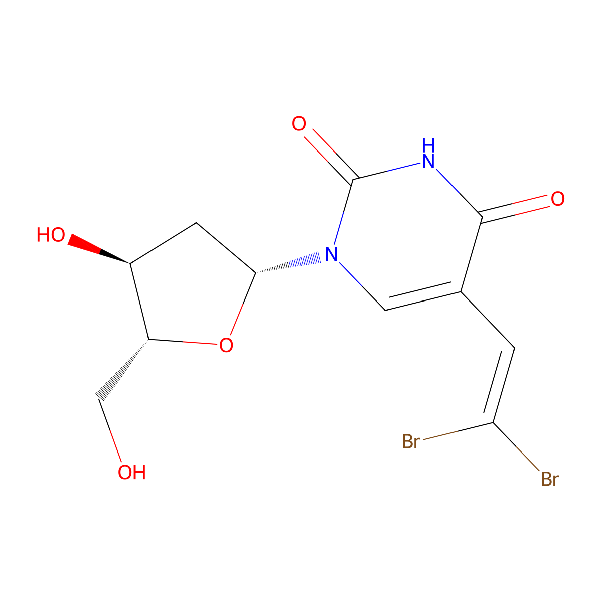 5-(2,2-dibromoethenyl)-1-[(2R,4S,5R)-4-hydroxy-5-(hydroxymethyl)oxolan-2-yl]pyrimidine-2,4-dione molecular structure, CAS 61135-36-2