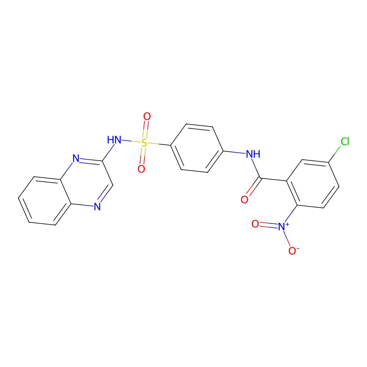 5-chloro-2-nitro-N-[4-(quinoxalin-2-ylsulfamoyl)phenyl]benzamide molecular structure, CAS 6115-09-9