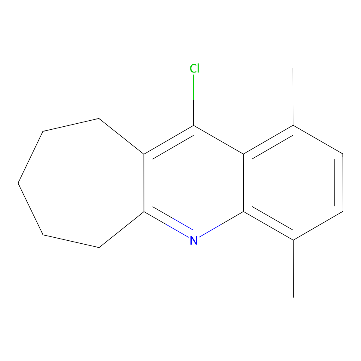 6H-Cyclohepta(b)quinoline, 7,8,9,10-tetrahydro-11-chloro-1,4-dimethyl- molecular structure, CAS 6115-65-7