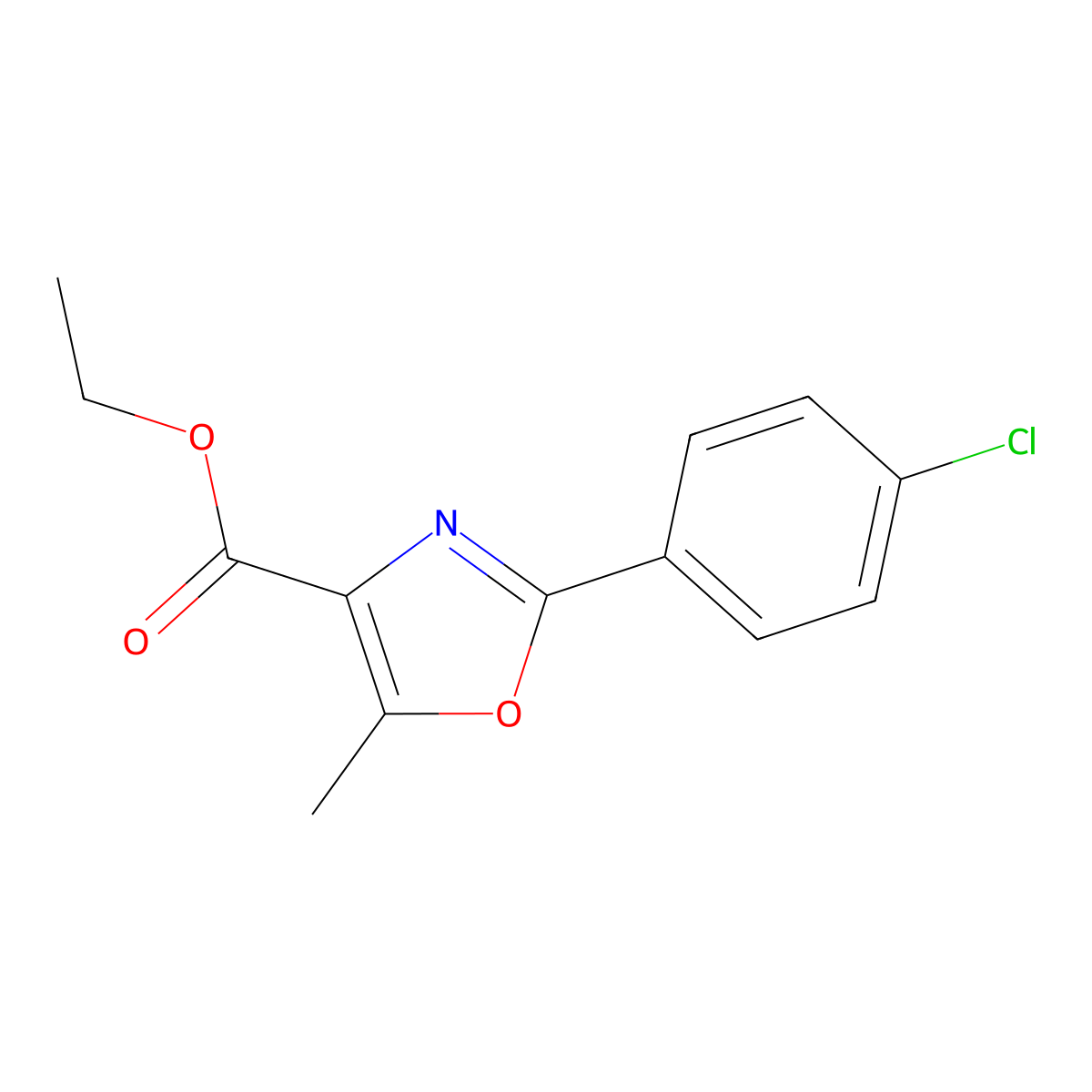 4-Oxazolecarboxylic acid, 2-(4-chlorophenyl)-5-methyl-, ethyl ester molecular structure, CAS 61151-97-1