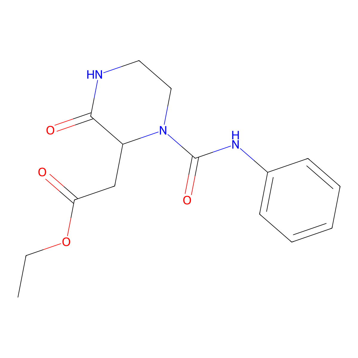 Ethyl [1-(anilinocarbonyl)-3-oxo-2-piperazinyl]acetate molecular structure, CAS 61155-21-3