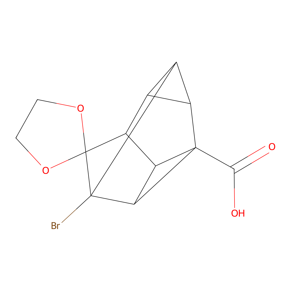 1-Bromospiro(pentacyclo[3.3.1.0~2,4~.0~3,7~.0~6,8~]nonane-9,2'-[1,3]-dioxolane)-3-carboxylic acid molecular structure, CAS 61157-55-9