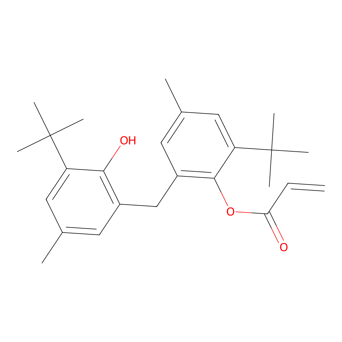 2-tert-Butyl-6-(3-tert-butyl-2-hydroxy-5-methylbenzyl)-4-methylphenyl acrylate molecular structure, CAS 61167-58-6
