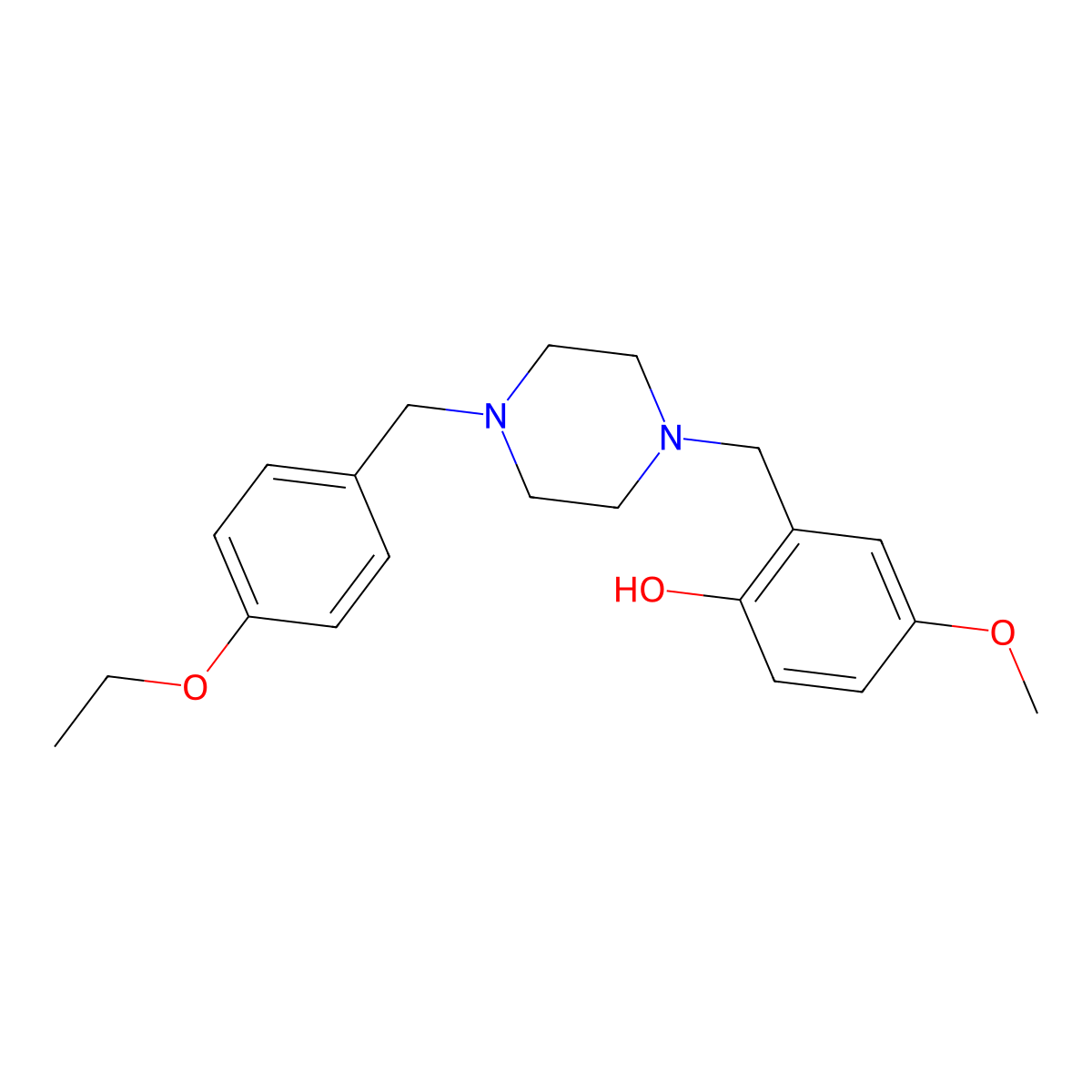 2-[[4-[(4-Ethoxyphenyl)methyl]piperazin-1-yl]methyl]-4-methoxyphenol molecular structure, CAS 6117-65-3