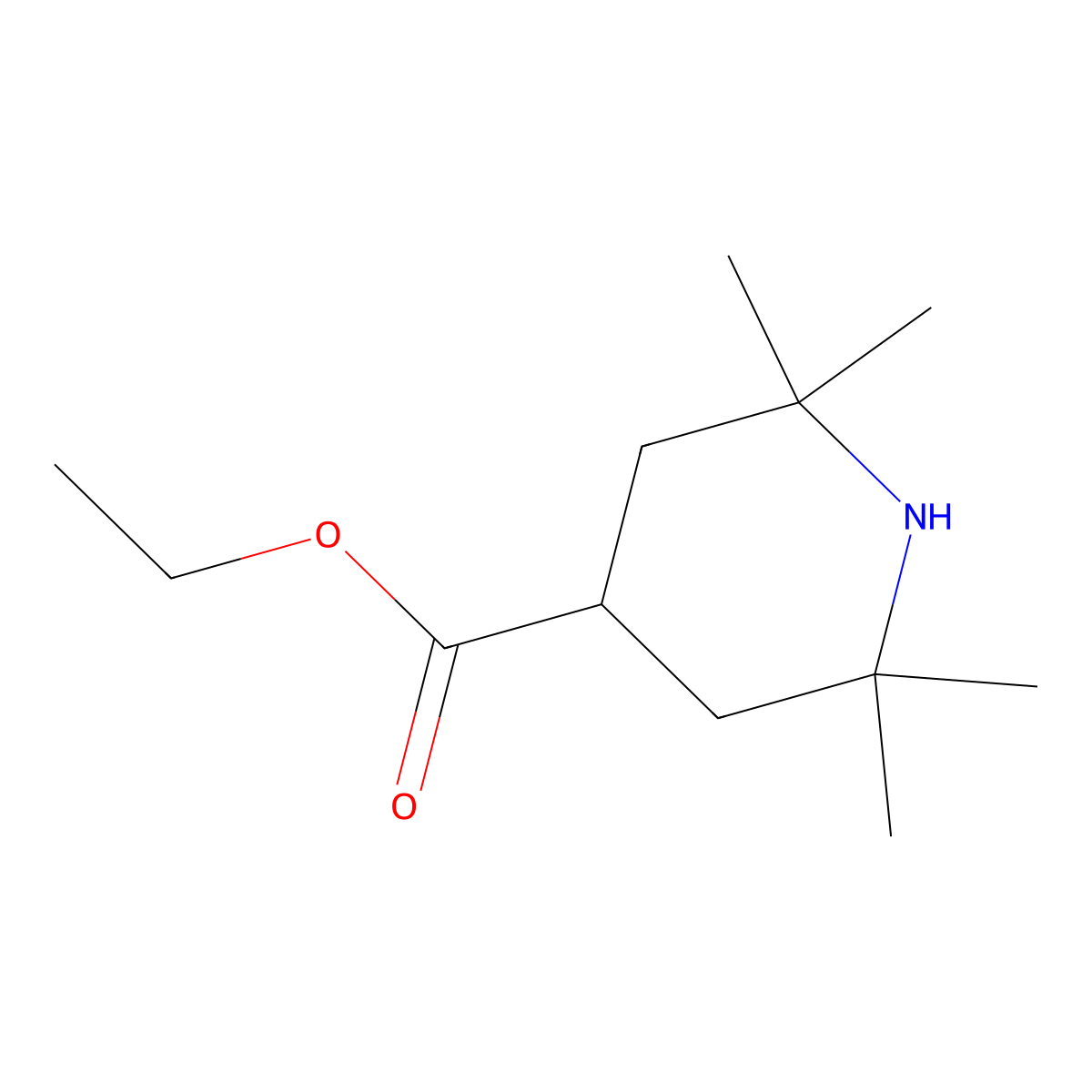 4-Piperidinecarboxylic acid, 2,2,6,6-tetramethyl-, ethyl ester molecular structure, CAS 61171-34-4