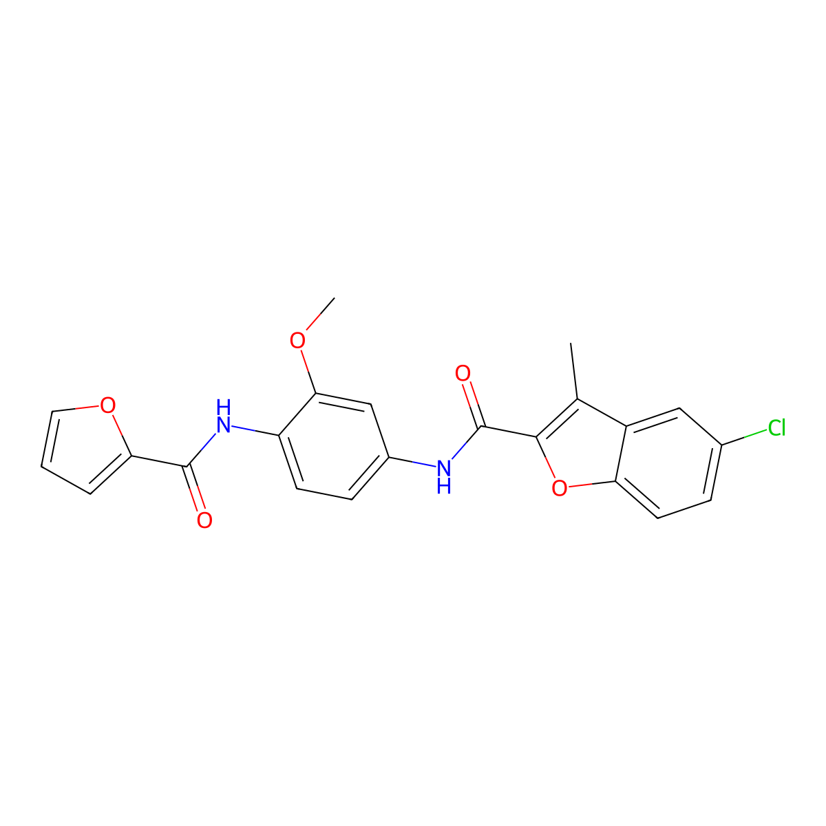 5-chloro-N-[4-(furan-2-carbonylamino)-3-methoxyphenyl]-3-methyl-1-benzofuran-2-carboxamide molecular structure, CAS 6118-25-8